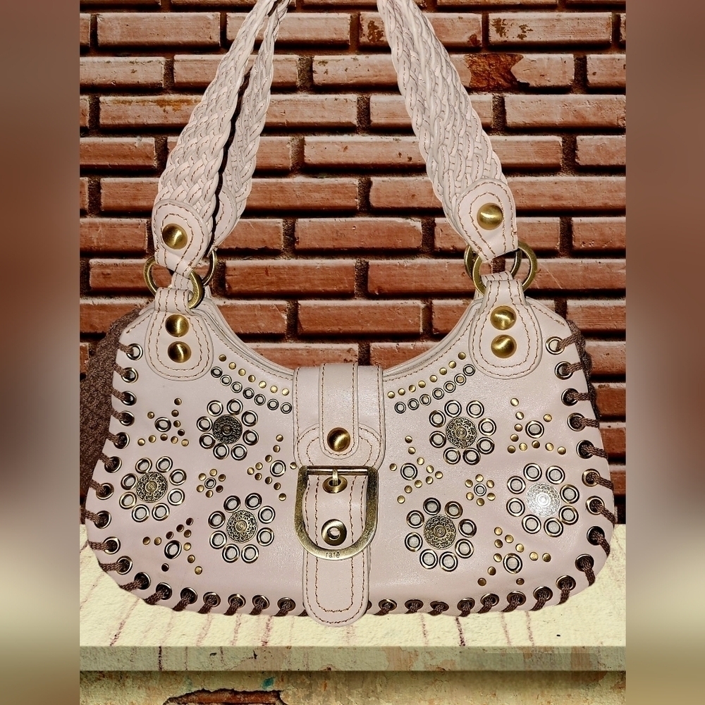 Rafe Cream Studded Floral-Accent Shoulder Bag